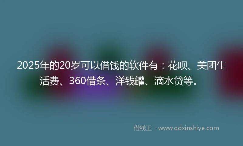 2025年的20岁可以借钱的软件有：花呗、美团生活费、360借条、洋钱罐、滴水贷等。