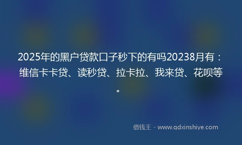 2025年的黑户贷款口子秒下的有吗20238月有：维信卡卡贷、读秒贷、拉卡拉、我来贷、花呗等。