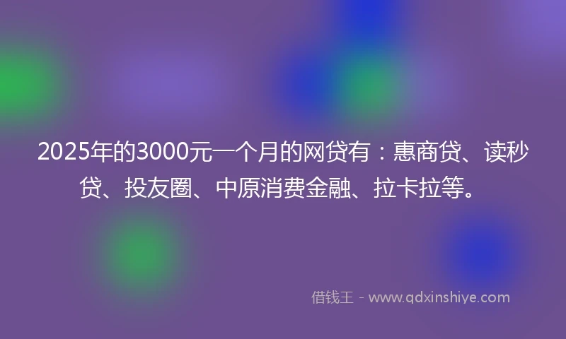 2025年的3000元一个月的网贷有：惠商贷、读秒贷、投友圈、中原消费金融、拉卡拉等。