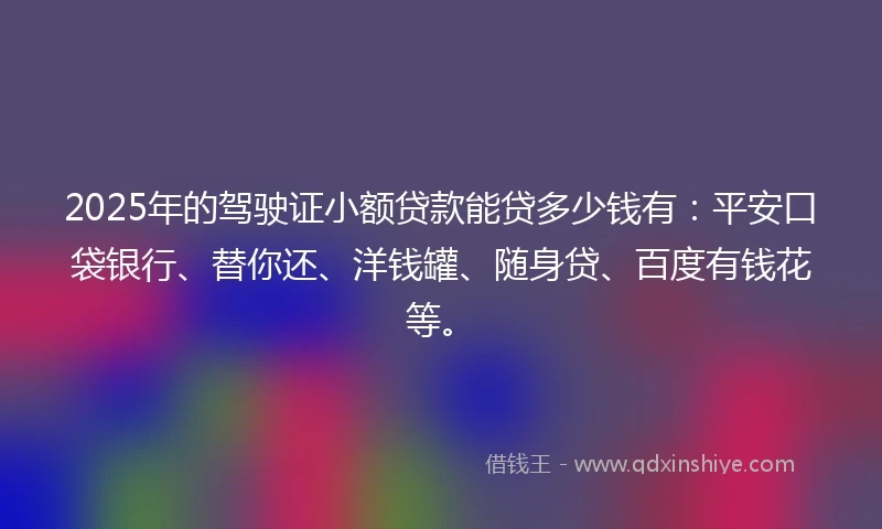 2025年的驾驶证小额贷款能贷多少钱有：平安口袋银行、替你还、洋钱罐、随身贷、百度有钱花等。