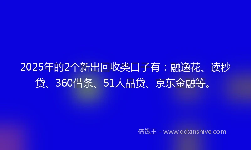 2025年的2个新出回收类口子有：融逸花、读秒贷、360借条、51人品贷、京东金融等。
