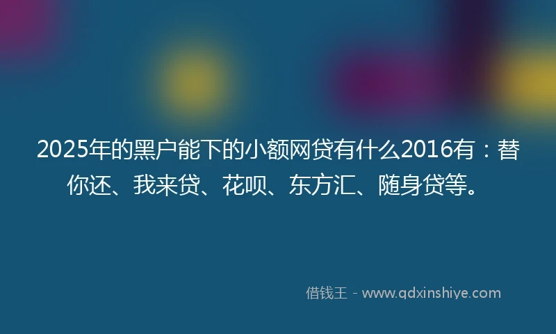 2025年的黑户能下的小额网贷有什么2016有：替你还、我来贷、花呗、东方汇、随身贷等。