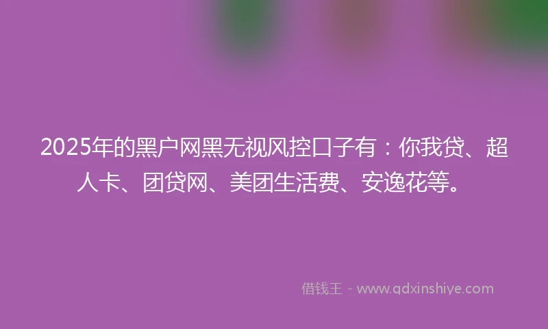 2025年的黑户网黑无视风控口子有：你我贷、超人卡、团贷网、美团生活费、安逸花等。