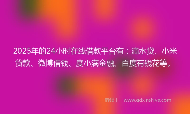 2025年的24小时在线借款平台有：滴水贷、小米贷款、微博借钱、度小满金融、百度有钱花等。