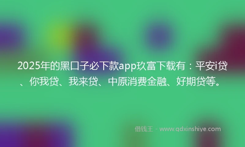 2025年的黑口子必下款app玖富下载有：平安i贷、你我贷、我来贷、中原消费金融、好期贷等。