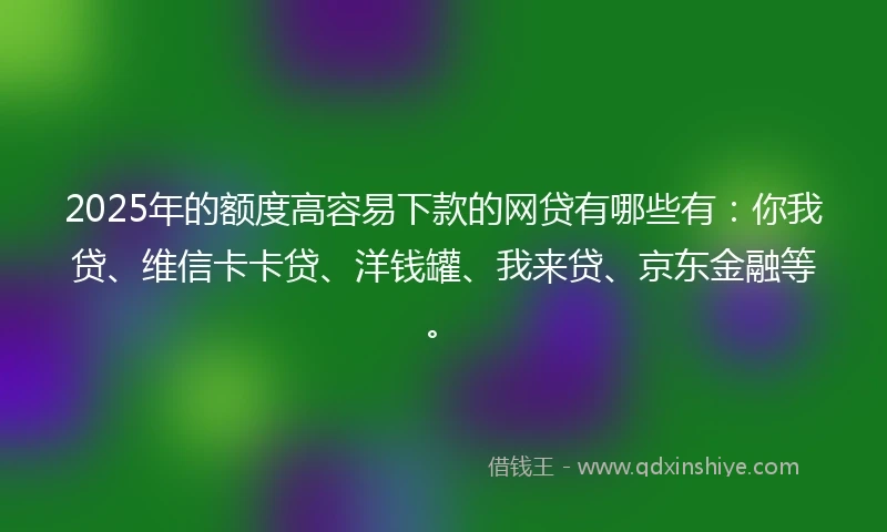 2025年的额度高容易下款的网贷有哪些有：你我贷、维信卡卡贷、洋钱罐、我来贷、京东金融等。