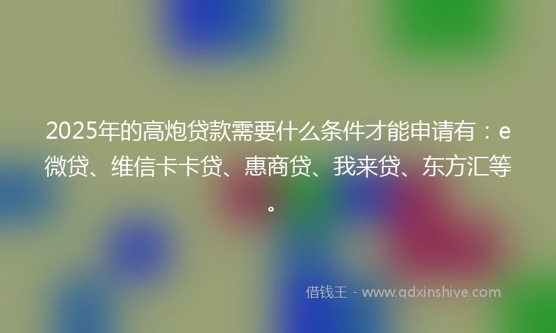 2025年的高炮贷款需要什么条件才能申请有：e微贷、维信卡卡贷、惠商贷、我来贷、东方汇等。