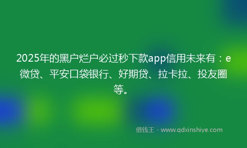 2025年的黑户烂户必过秒下款app信用未来有：e微贷、平安口袋银行、好期贷、拉卡拉、投友圈等。