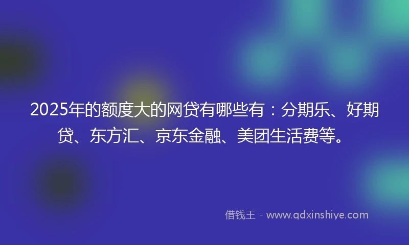 2025年的额度大的网贷有哪些有：分期乐、好期贷、东方汇、京东金融、美团生活费等。