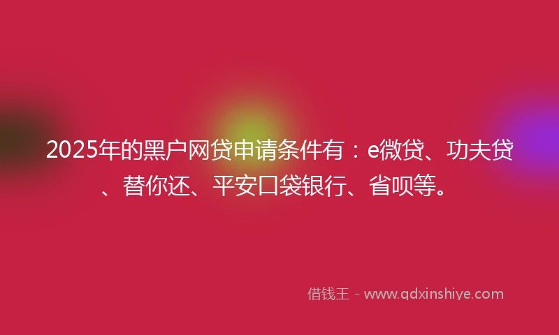 2025年的黑户网贷申请条件有：e微贷、功夫贷、替你还、平安口袋银行、省呗等。