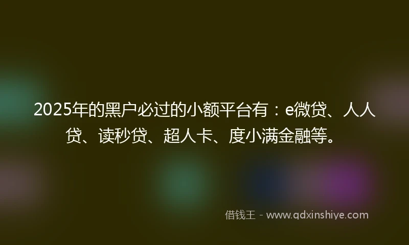 2025年的黑户必过的小额平台有：e微贷、人人贷、读秒贷、超人卡、度小满金融等。