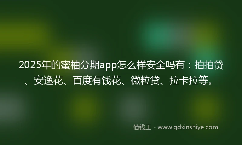 2025年的蜜柚分期app怎么样安全吗有：拍拍贷、安逸花、百度有钱花、微粒贷、拉卡拉等。