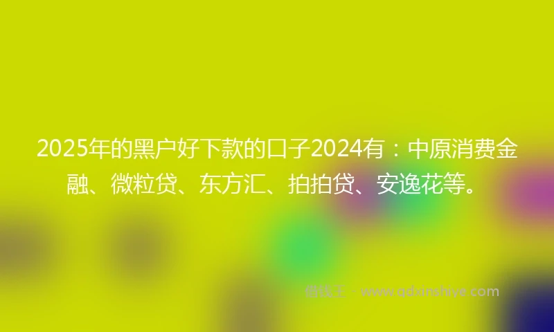 2025年的黑户好下款的口子2024有：中原消费金融、微粒贷、东方汇、拍拍贷、安逸花等。