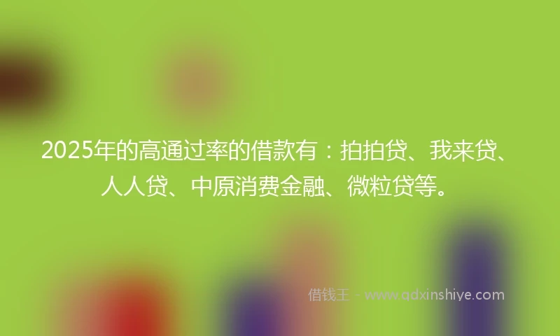 2025年的高通过率的借款有：拍拍贷、我来贷、人人贷、中原消费金融、微粒贷等。