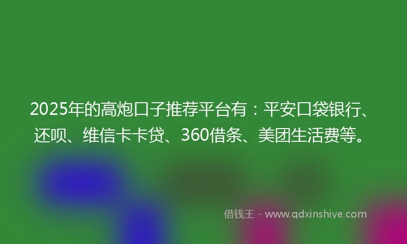 2025年的高炮口子推荐平台有：平安口袋银行、还呗、维信卡卡贷、360借条、美团生活费等。