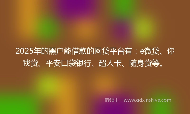 2025年的黑户能借款的网贷平台有：e微贷、你我贷、平安口袋银行、超人卡、随身贷等。