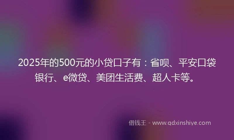 2025年的500元的小贷口子有：省呗、平安口袋银行、e微贷、美团生活费、超人卡等。