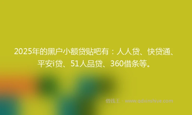 2025年的黑户小额贷贴吧有：人人贷、快贷通、平安i贷、51人品贷、360借条等。