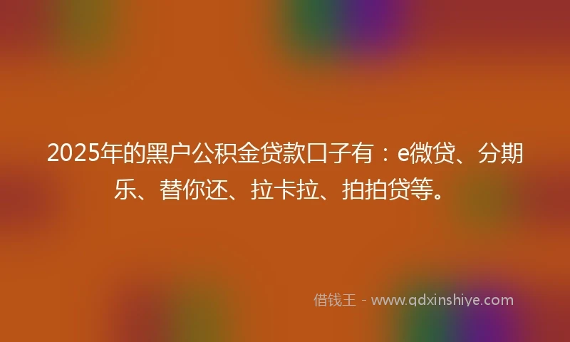 2025年的黑户公积金贷款口子有：e微贷、分期乐、替你还、拉卡拉、拍拍贷等。