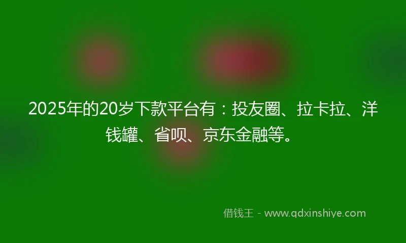 2025年的20岁下款平台有：投友圈、拉卡拉、洋钱罐、省呗、京东金融等。