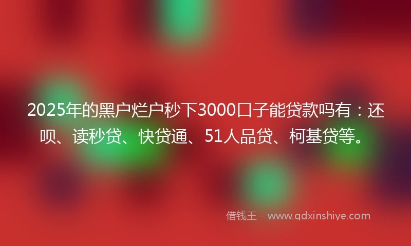 2025年的黑户烂户秒下3000口子能贷款吗有：还呗、读秒贷、快贷通、51人品贷、柯基贷等。
