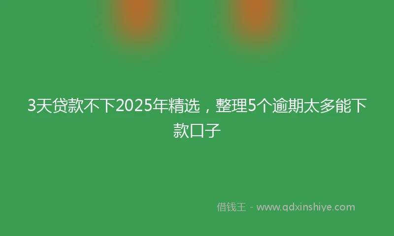 3天贷款不下2025年精选，整理5个逾期太多能下款口子
