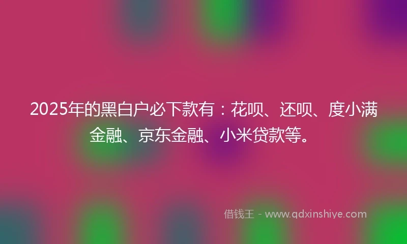 2025年的黑白户必下款有：花呗、还呗、度小满金融、京东金融、小米贷款等。