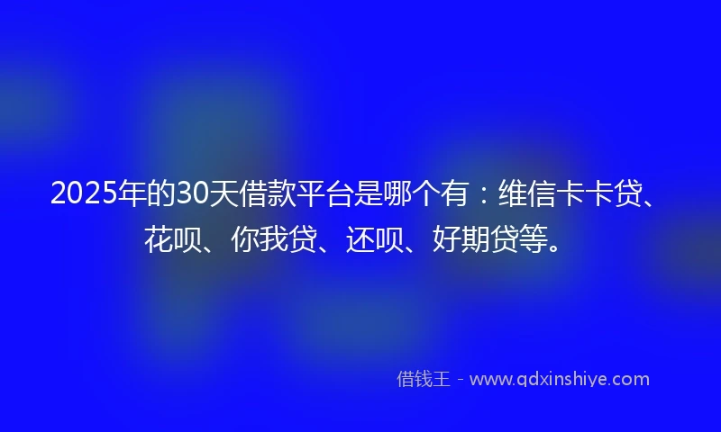 2025年的30天借款平台是哪个有：维信卡卡贷、花呗、你我贷、还呗、好期贷等。