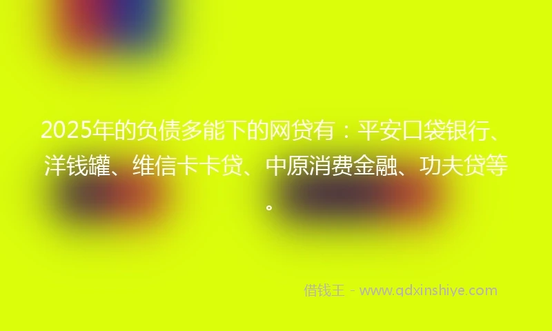 2025年的负债多能下的网贷有：平安口袋银行、洋钱罐、维信卡卡贷、中原消费金融、功夫贷等。