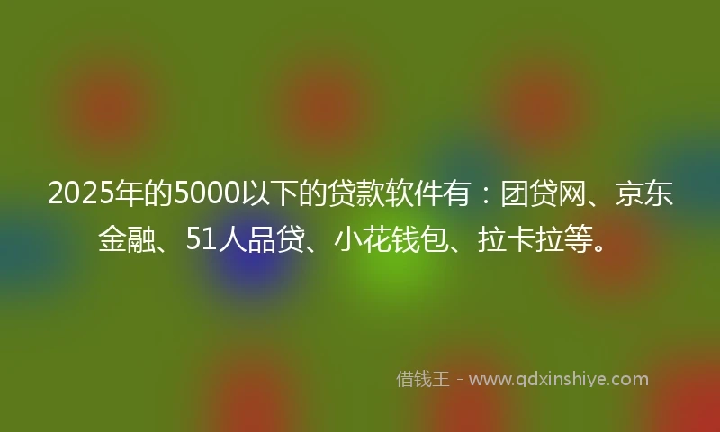 2025年的5000以下的贷款软件有：团贷网、京东金融、51人品贷、小花钱包、拉卡拉等。