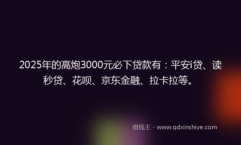2025年的高炮3000元必下贷款有：平安i贷、读秒贷、花呗、京东金融、拉卡拉等。