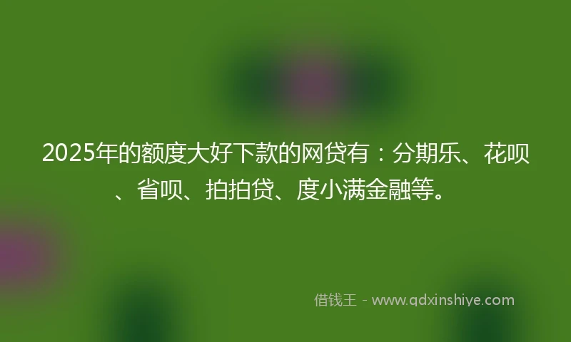 2025年的额度大好下款的网贷有：分期乐、花呗、省呗、拍拍贷、度小满金融等。