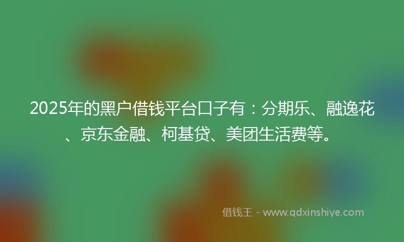 2025年的黑户借钱平台口子有：分期乐、融逸花、京东金融、柯基贷、美团生活费等。