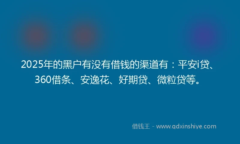 2025年的黑户有没有借钱的渠道有：平安i贷、360借条、安逸花、好期贷、微粒贷等。