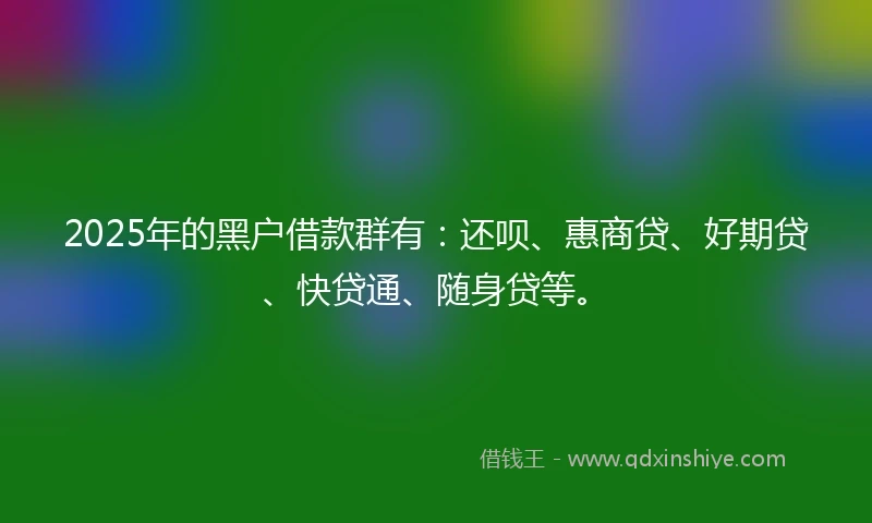 2025年的黑户借款群有：还呗、惠商贷、好期贷、快贷通、随身贷等。