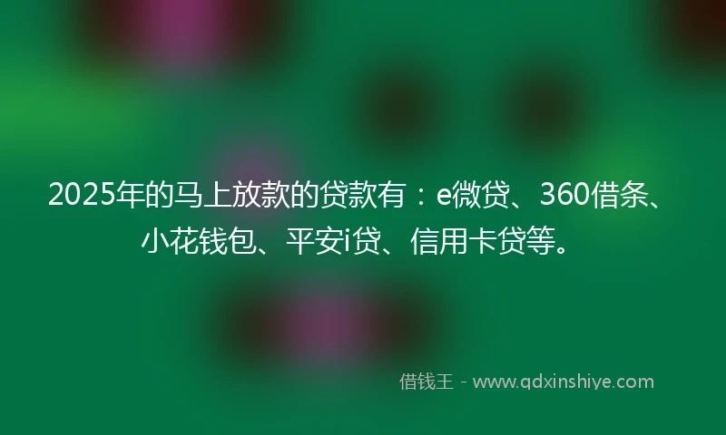 2025年的马上放款的贷款有：e微贷、360借条、小花钱包、平安i贷、信用卡贷等。