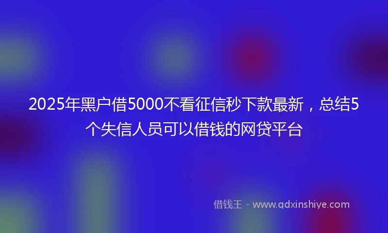 2025年黑户借5000不看征信秒下款最新，总结5个失信人员可以借钱的网贷平台