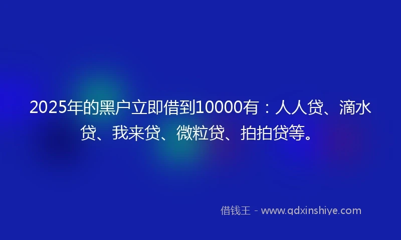 2025年的黑户立即借到10000有：人人贷、滴水贷、我来贷、微粒贷、拍拍贷等。