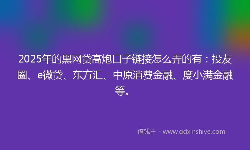 2025年的黑网贷高炮口子链接怎么弄的有：投友圈、e微贷、东方汇、中原消费金融、度小满金融等。