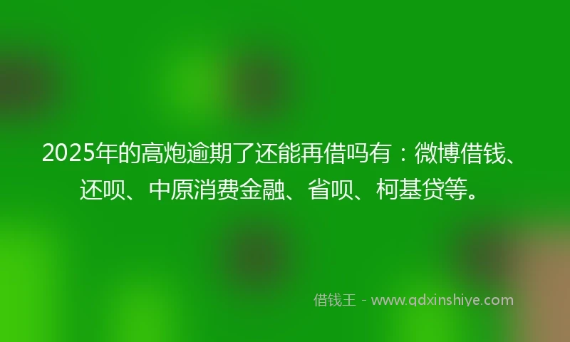 2025年的高炮逾期了还能再借吗有：微博借钱、还呗、中原消费金融、省呗、柯基贷等。