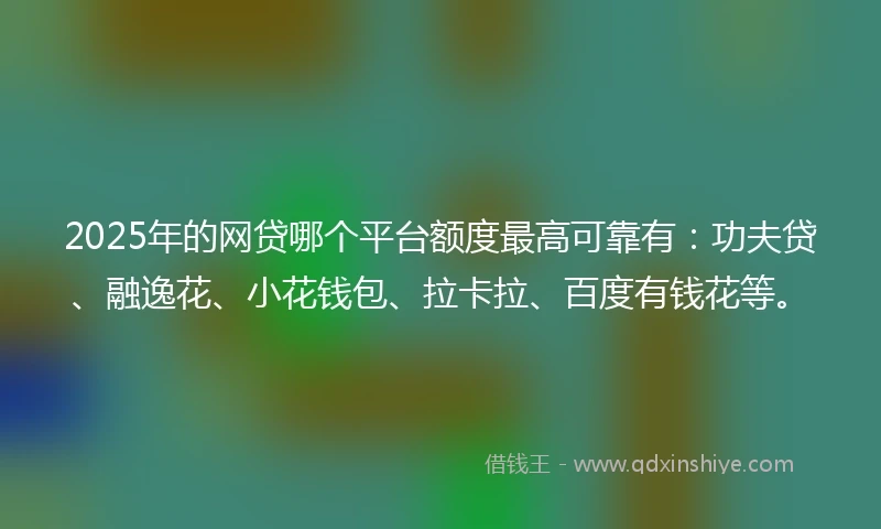 2025年的网贷哪个平台额度最高可靠有：功夫贷、融逸花、小花钱包、拉卡拉、百度有钱花等。