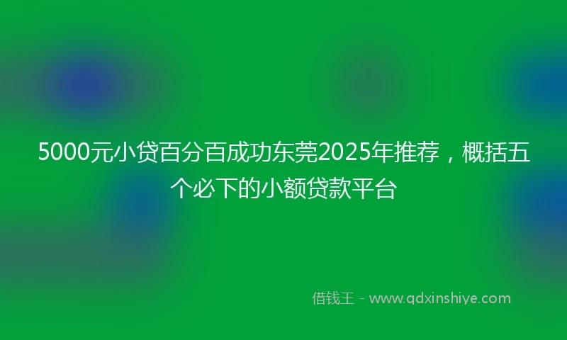 5000元小贷百分百成功东莞2025年推荐，概括五个必下的小额贷款平台