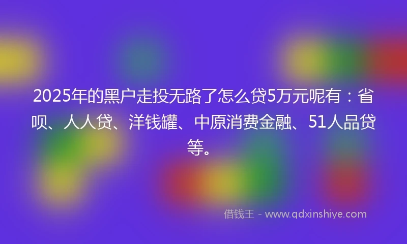 2025年的黑户走投无路了怎么贷5万元呢有：省呗、人人贷、洋钱罐、中原消费金融、51人品贷等。