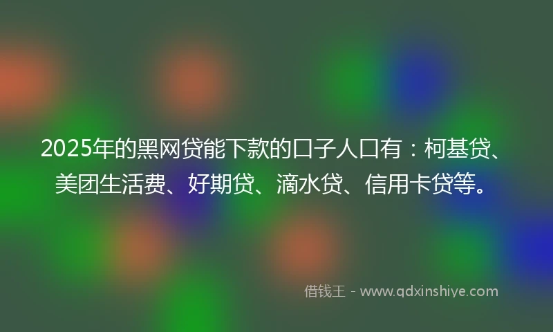 2025年的黑网贷能下款的口子人口有：柯基贷、美团生活费、好期贷、滴水贷、信用卡贷等。