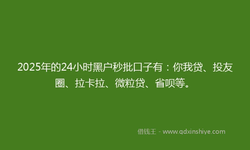 2025年的24小时黑户秒批口子有：你我贷、投友圈、拉卡拉、微粒贷、省呗等。
