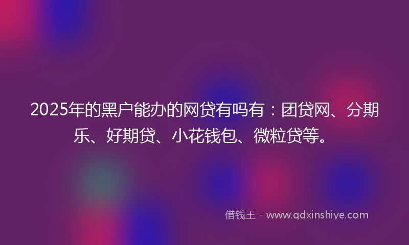 2025年的黑户能办的网贷有吗有：团贷网、分期乐、好期贷、小花钱包、微粒贷等。