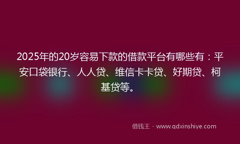 2025年的20岁容易下款的借款平台有哪些有：平安口袋银行、人人贷、维信卡卡贷、好期贷、柯基贷等。
