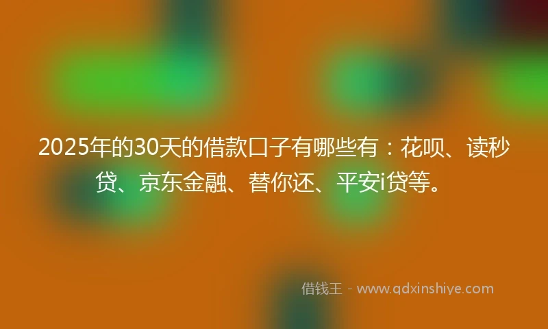 2025年的30天的借款口子有哪些有：花呗、读秒贷、京东金融、替你还、平安i贷等。