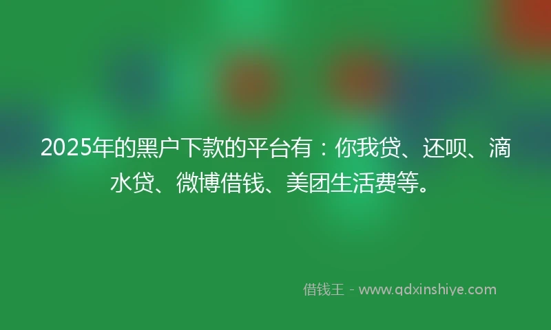 2025年的黑户下款的平台有:你我贷、还呗、滴水贷、微博借钱、美团生活费等。