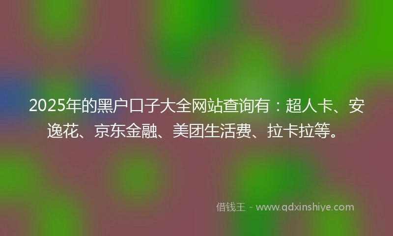 2025年的黑户口子大全网站查询有：超人卡、安逸花、京东金融、美团生活费、拉卡拉等。